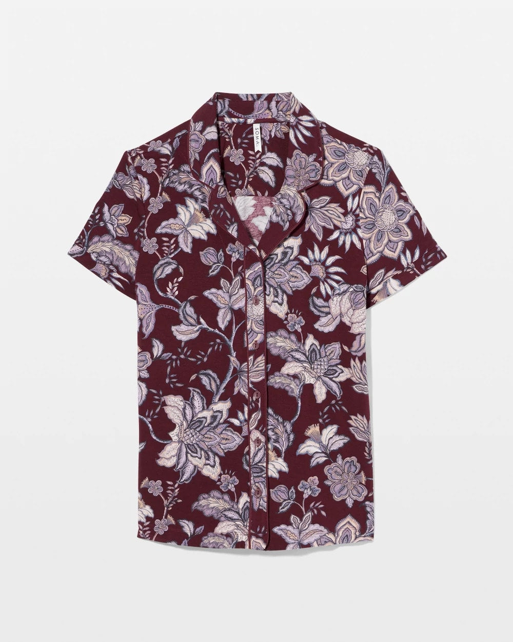 Piped Short Sleeve Notch Collar Pajama Top