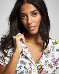 Piped Short Sleeve Notch Collar Pajama Top