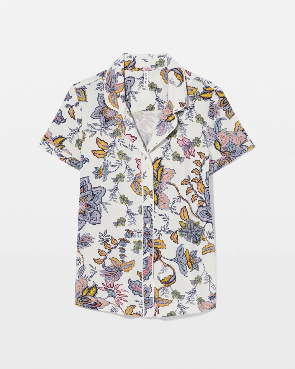 Piped Short Sleeve Notch Collar Pajama Top