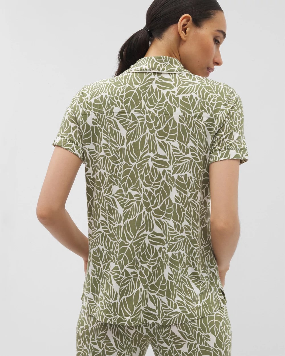 Piped Short Sleeve Notch Collar Pajama Top