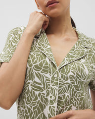 Piped Short Sleeve Notch Collar Pajama Top