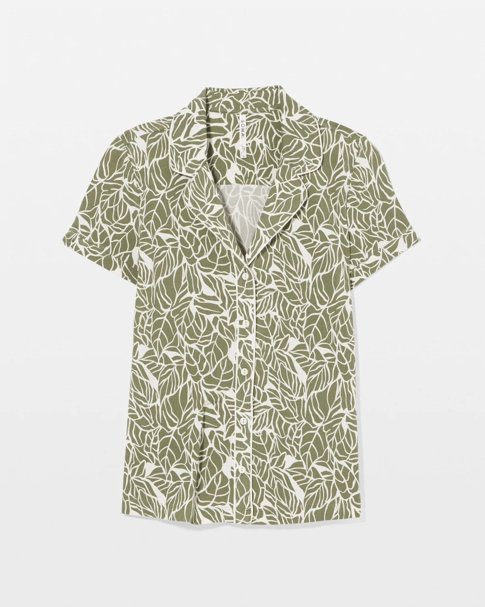 Piped Short Sleeve Notch Collar Pajama Top