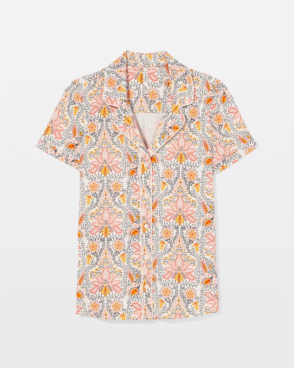 Piped Short Sleeve Notch Collar Pajama Top