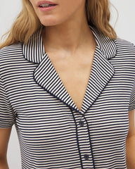Piped Short Sleeve Notch Collar Pajama Top