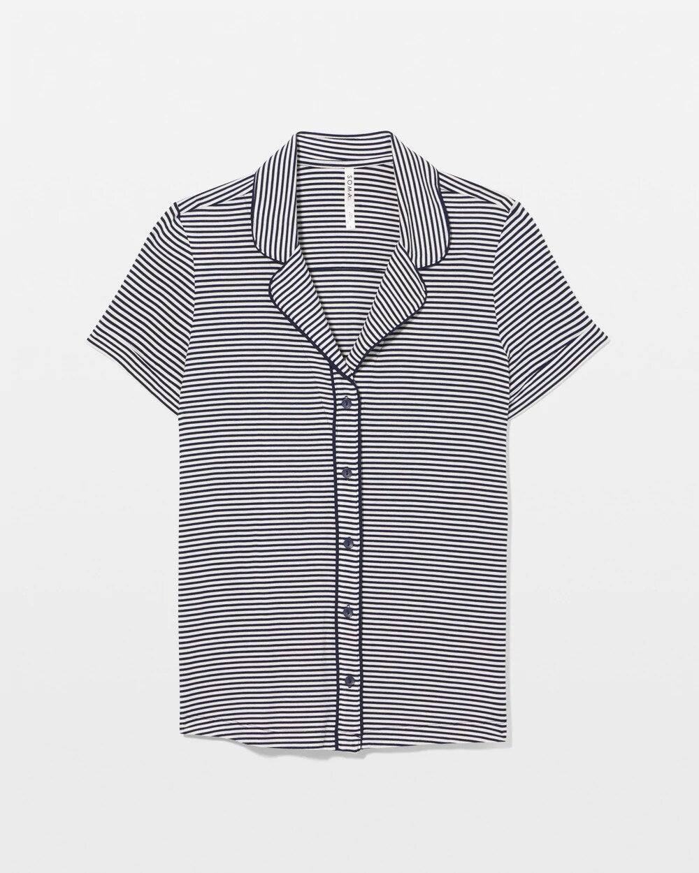 Piped Short Sleeve Notch Collar Pajama Top