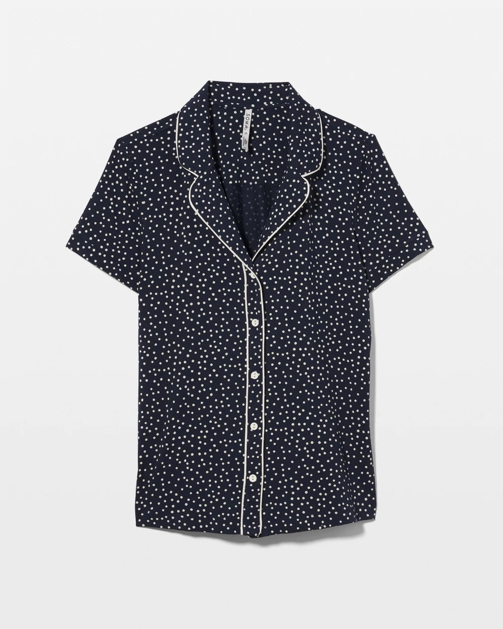 Piped Short Sleeve Notch Collar Pajama Top