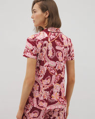 Piped Short Sleeve Notch Collar Pajama Top