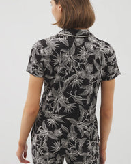 Piped Short Sleeve Notch Collar Pajama Top
