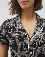 Piped Short Sleeve Notch Collar Pajama Top