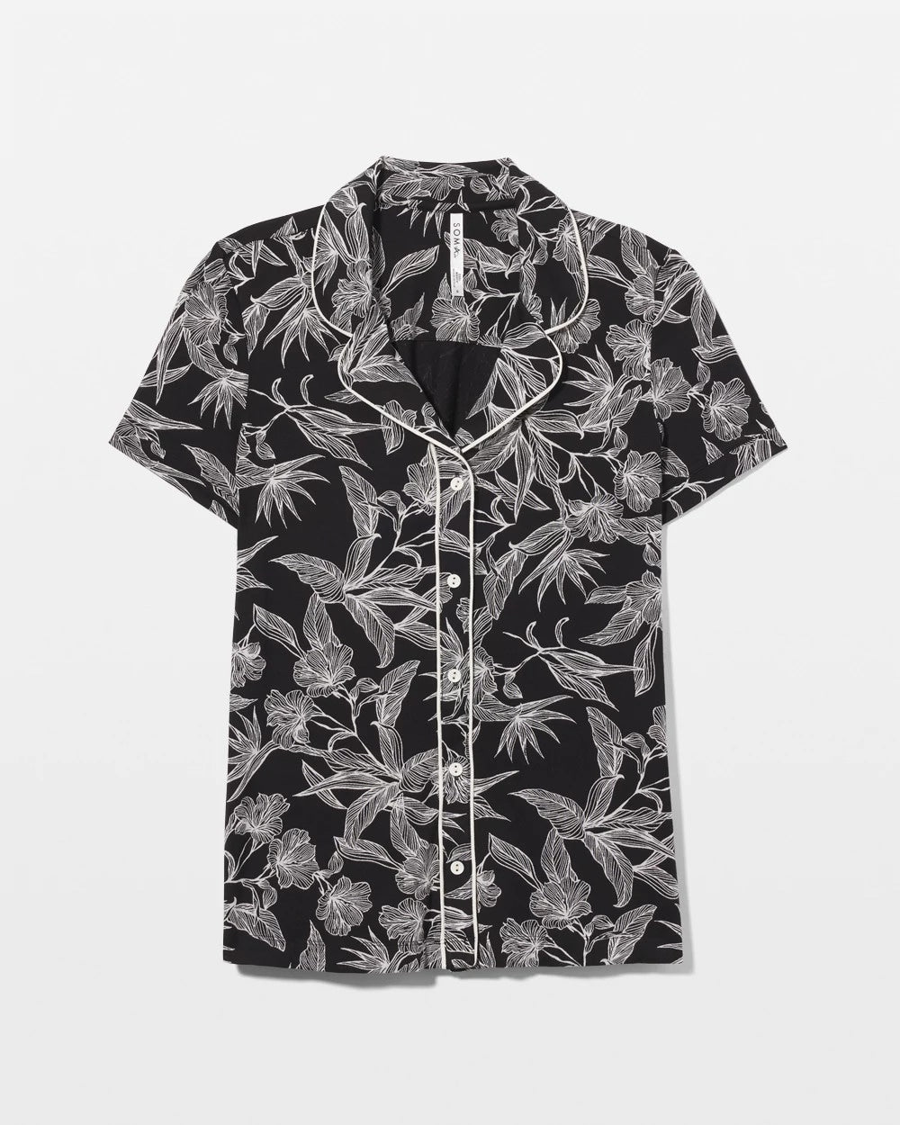 Piped Short Sleeve Notch Collar Pajama Top