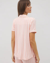Piped Short Sleeve Notch Collar Pajama Top