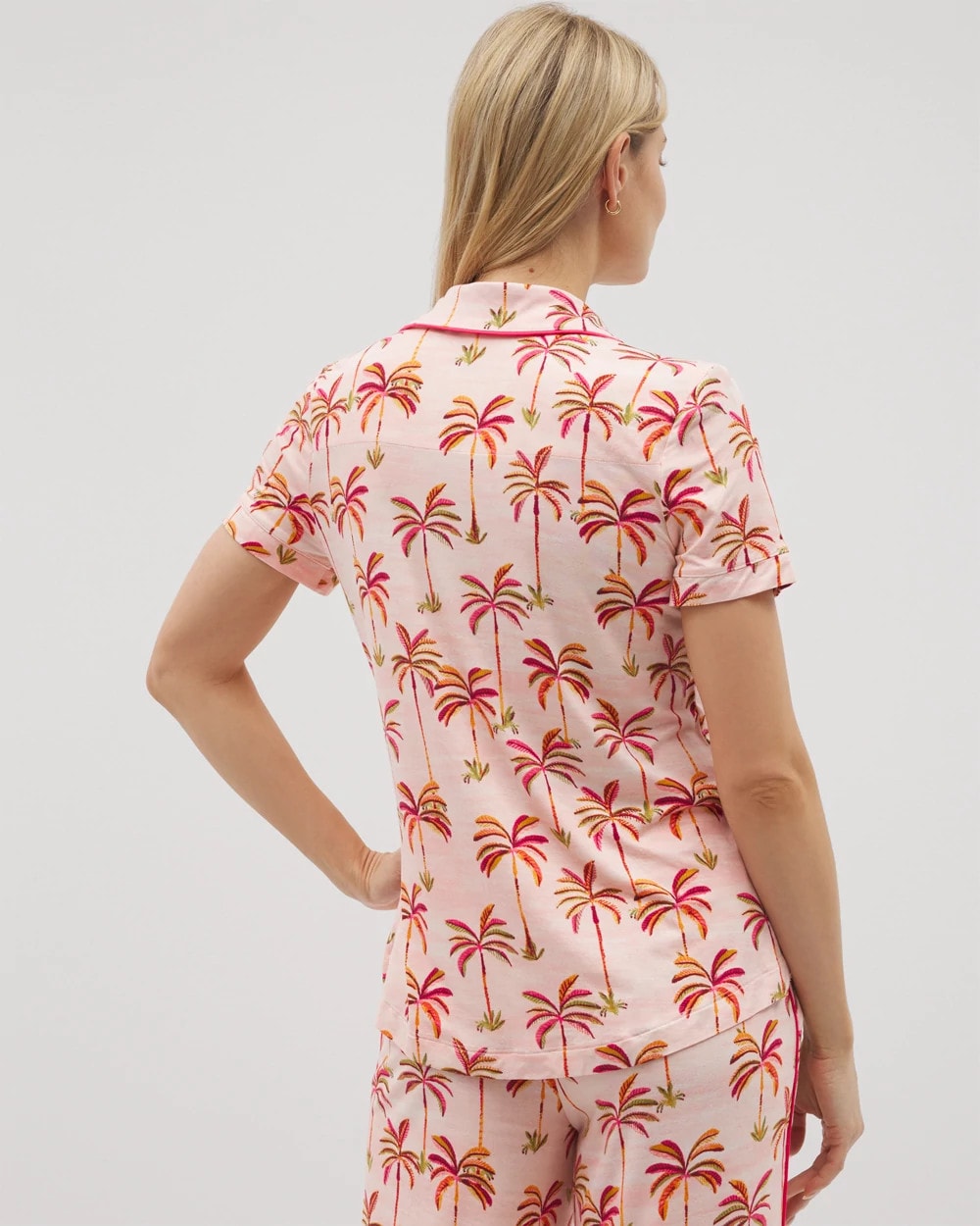 Piped Short Sleeve Notch Collar Pajama Top