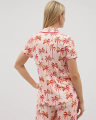 Piped Short Sleeve Notch Collar Pajama Top