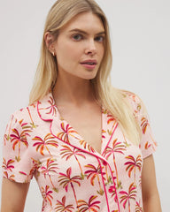 Piped Short Sleeve Notch Collar Pajama Top