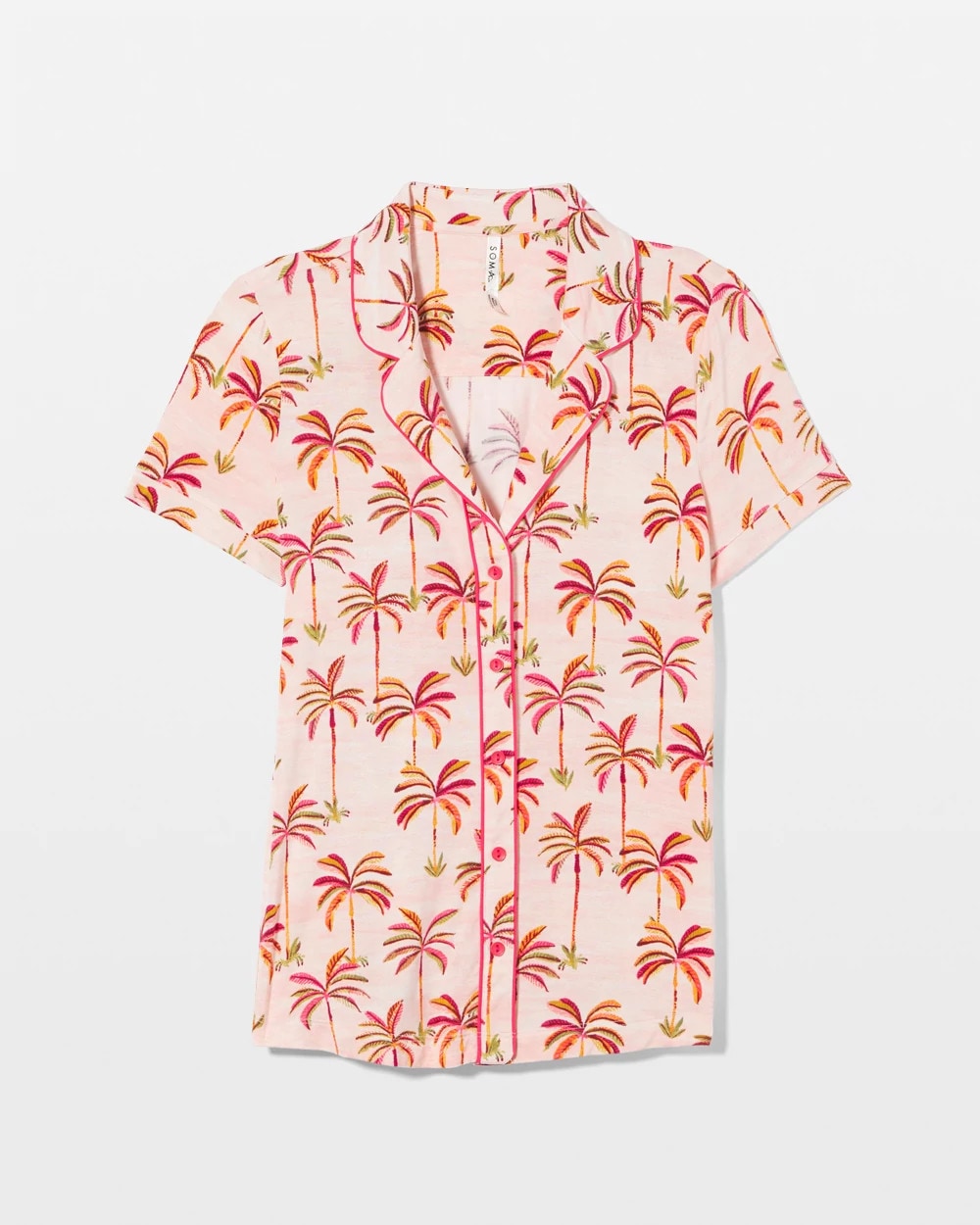 Piped Short Sleeve Notch Collar Pajama Top