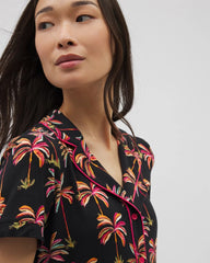Piped Short Sleeve Notch Collar Pajama Top