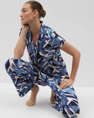 Piped Short Sleeve Notch Collar Pajama Top