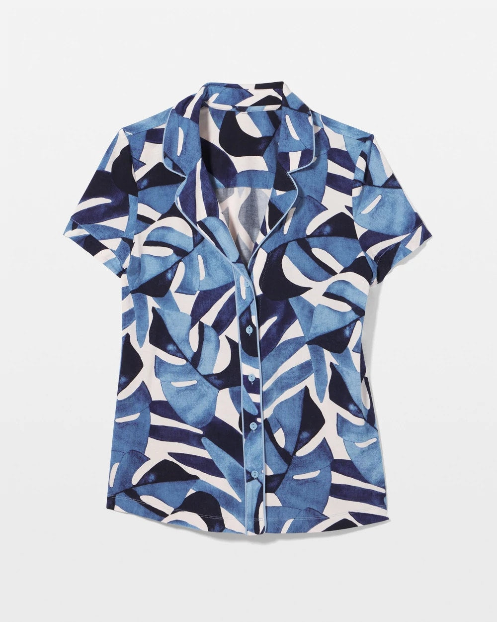 Piped Short Sleeve Notch Collar Pajama Top