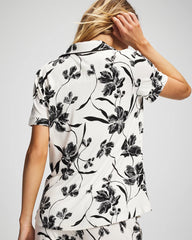 Piped Short Sleeve Notch Collar Pajama Top