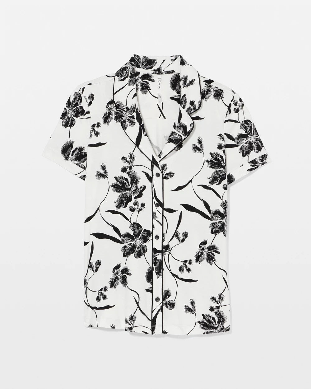 Piped Short Sleeve Notch Collar Pajama Top