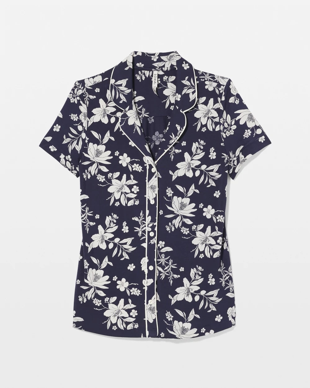 Piped Short Sleeve Notch Collar Pajama Top