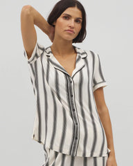 Piped Short Sleeve Notch Collar Pajama Top