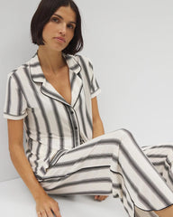 Piped Short Sleeve Notch Collar Pajama Top