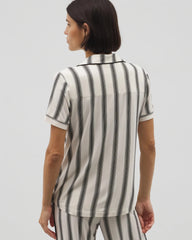 Piped Short Sleeve Notch Collar Pajama Top