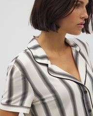 Piped Short Sleeve Notch Collar Pajama Top