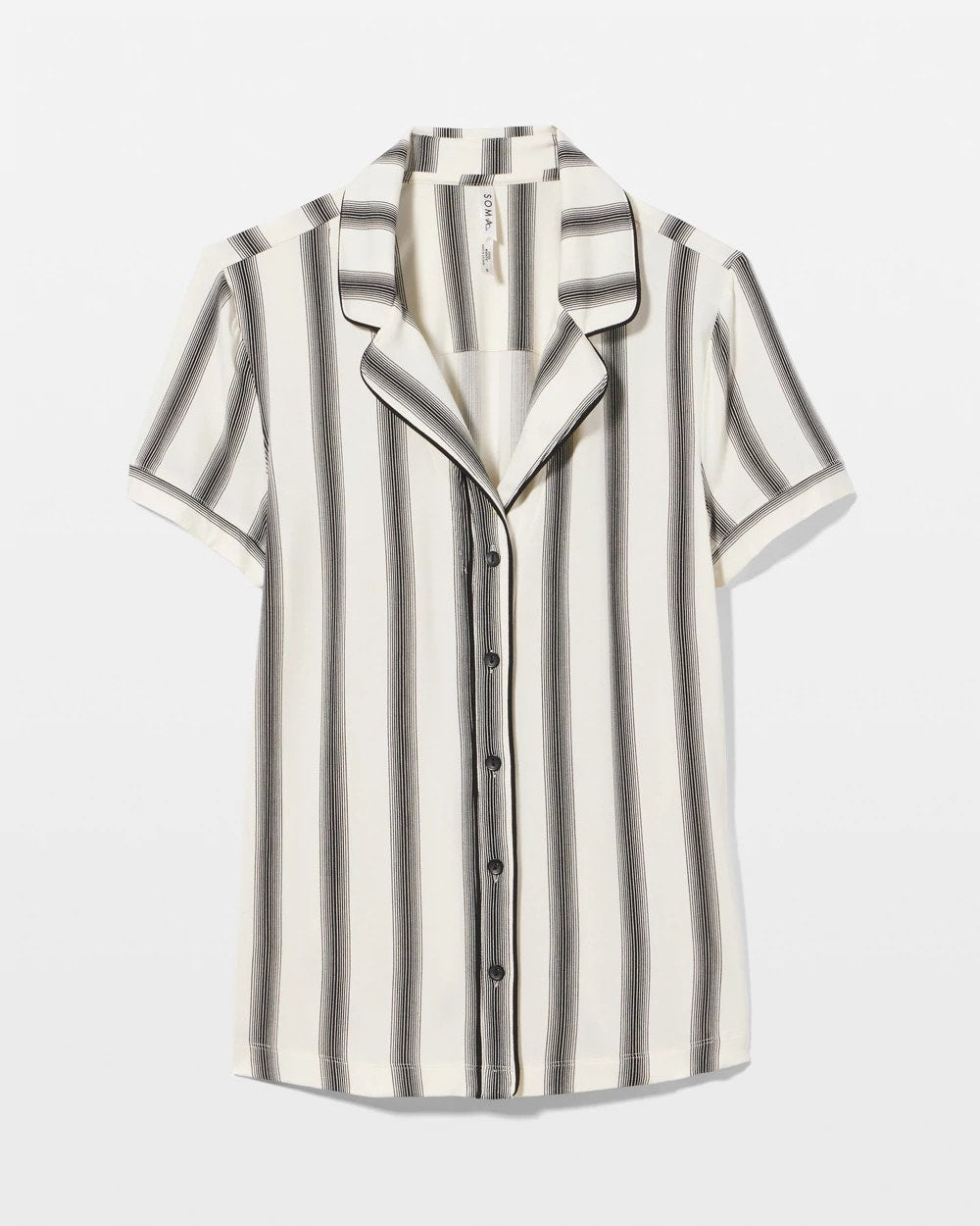 Piped Short Sleeve Notch Collar Pajama Top