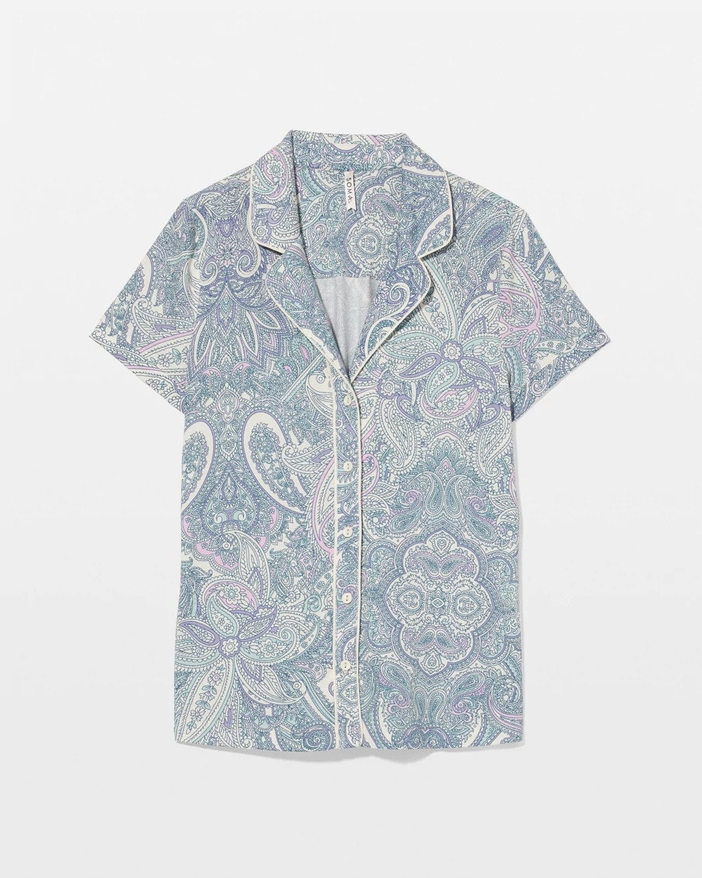 Piped Short Sleeve Notch Collar Pajama Top