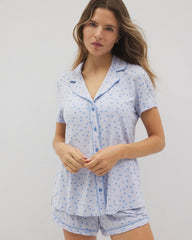 Piped Short Sleeve Notch Collar Pajama Top