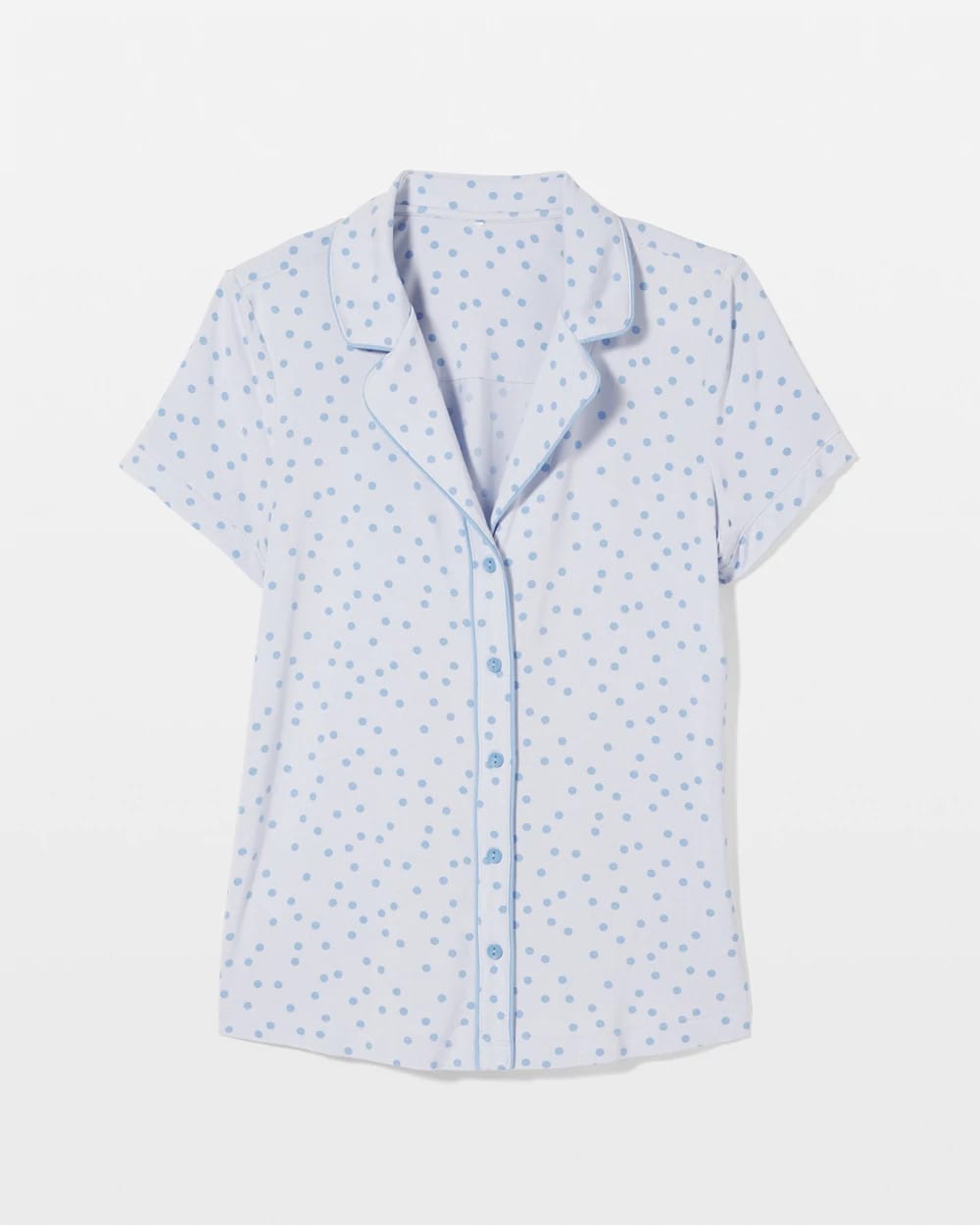 Piped Short Sleeve Notch Collar Pajama Top