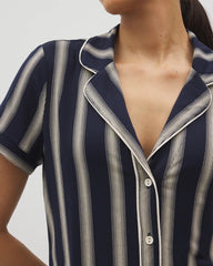 Piped Short Sleeve Notch Collar Pajama Top