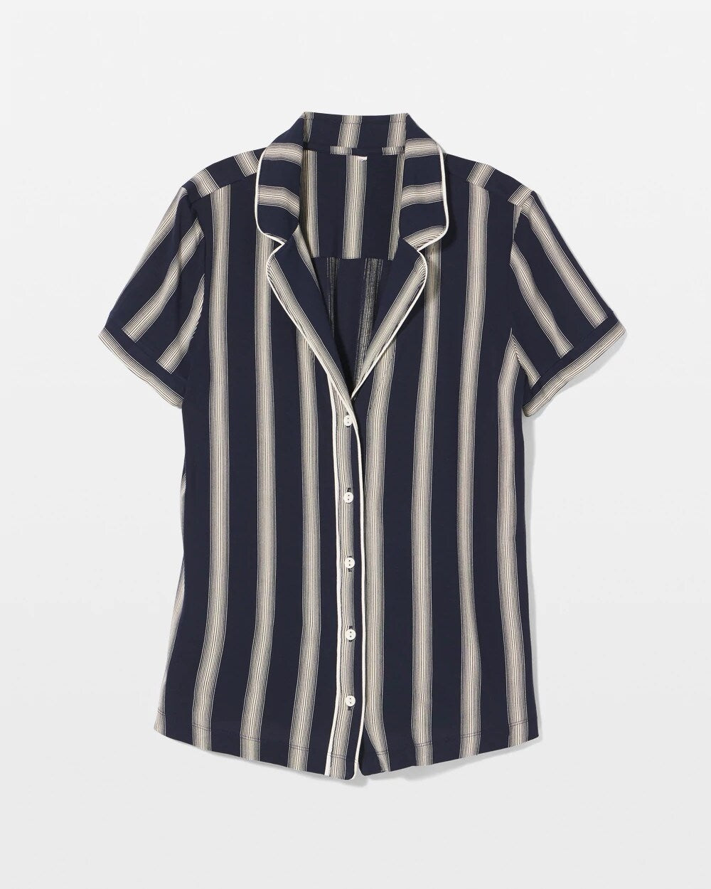 Piped Short Sleeve Notch Collar Pajama Top