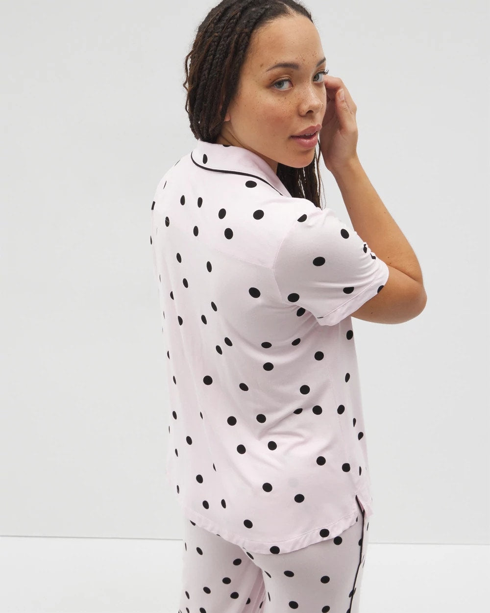 Piped Short Sleeve Notch Collar Pajama Top