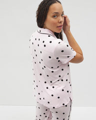 Piped Short Sleeve Notch Collar Pajama Top