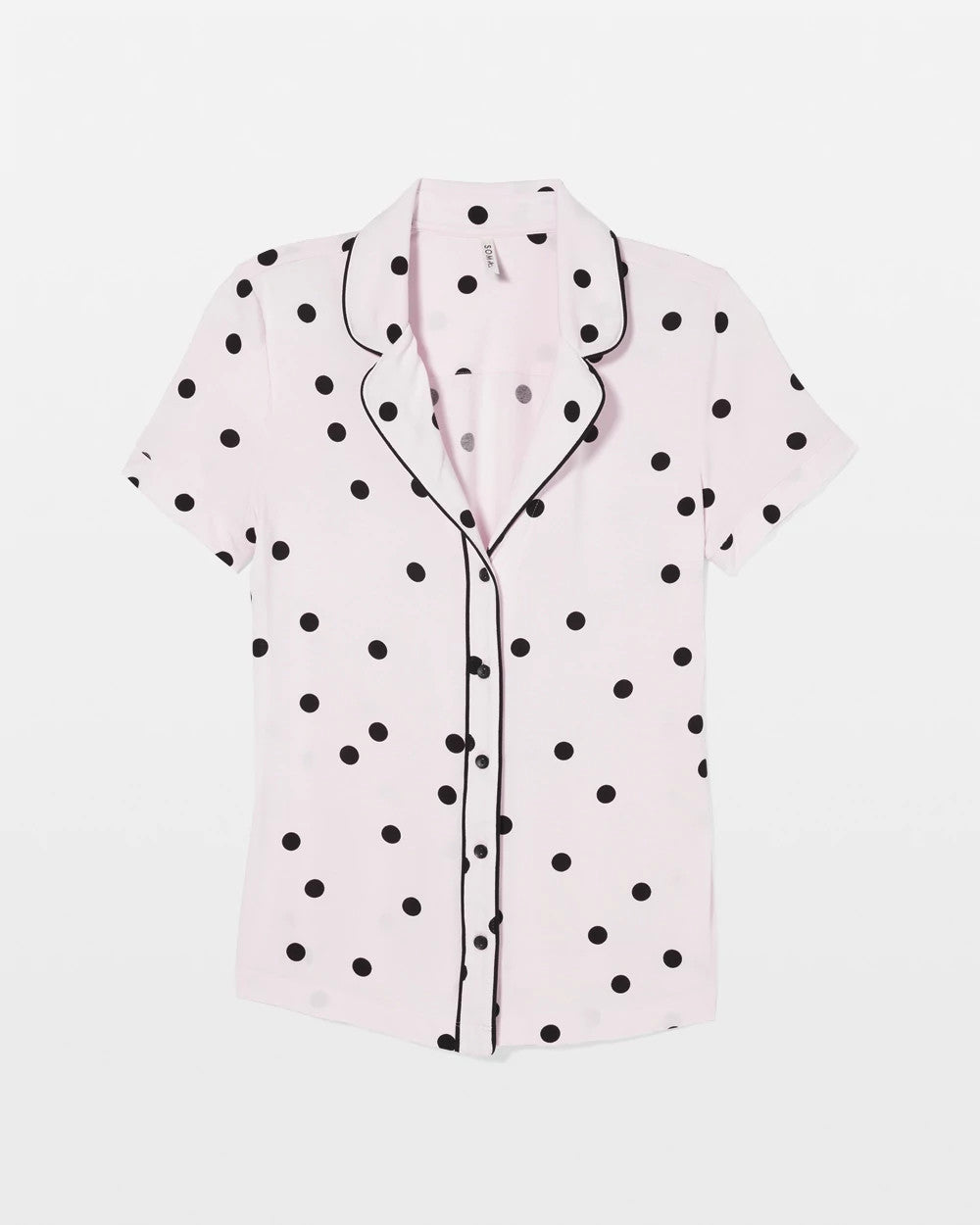 Piped Short Sleeve Notch Collar Pajama Top