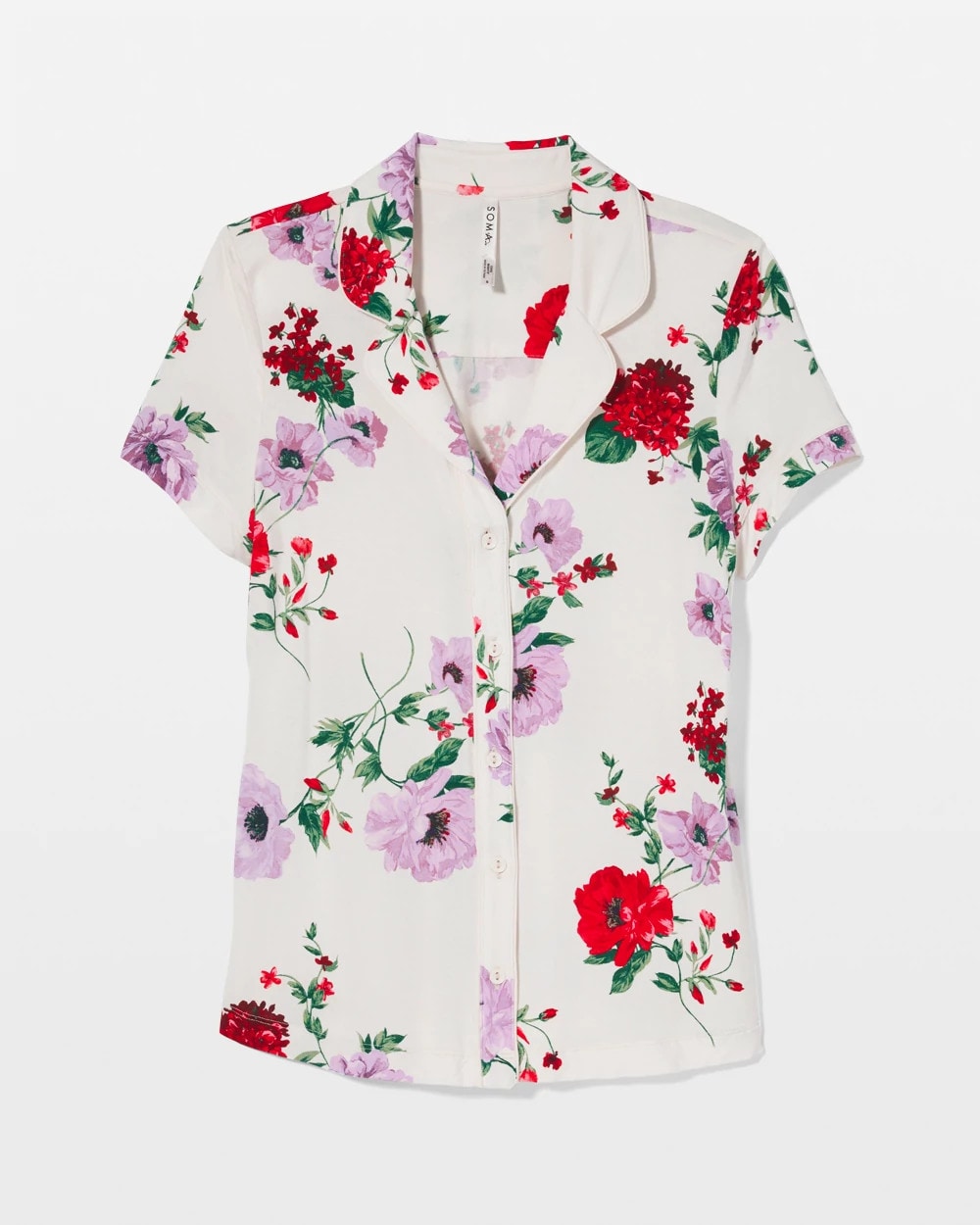 Piped Short Sleeve Notch Collar Pajama Top