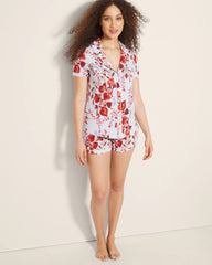 Piped Short Sleeve Notch Collar Pajama Top