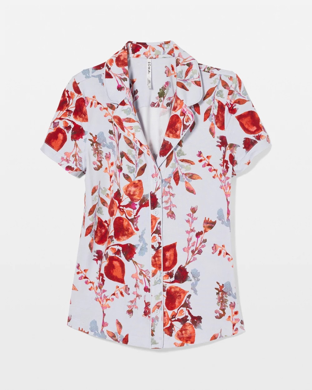 Piped Short Sleeve Notch Collar Pajama Top