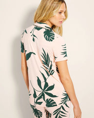 Piped Short Sleeve Notch Collar Pajama Top