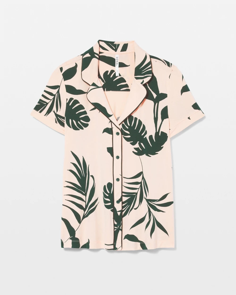 Piped Short Sleeve Notch Collar Pajama Top