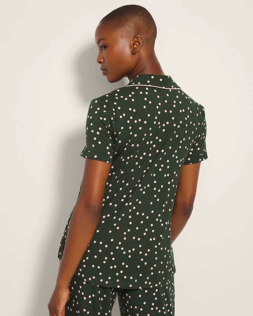Piped Short Sleeve Notch Collar Pajama Top