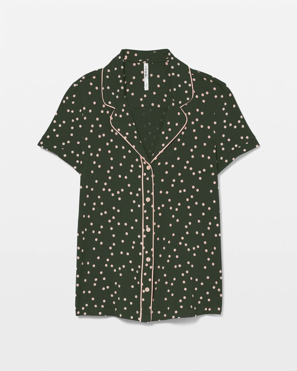 Piped Short Sleeve Notch Collar Pajama Top