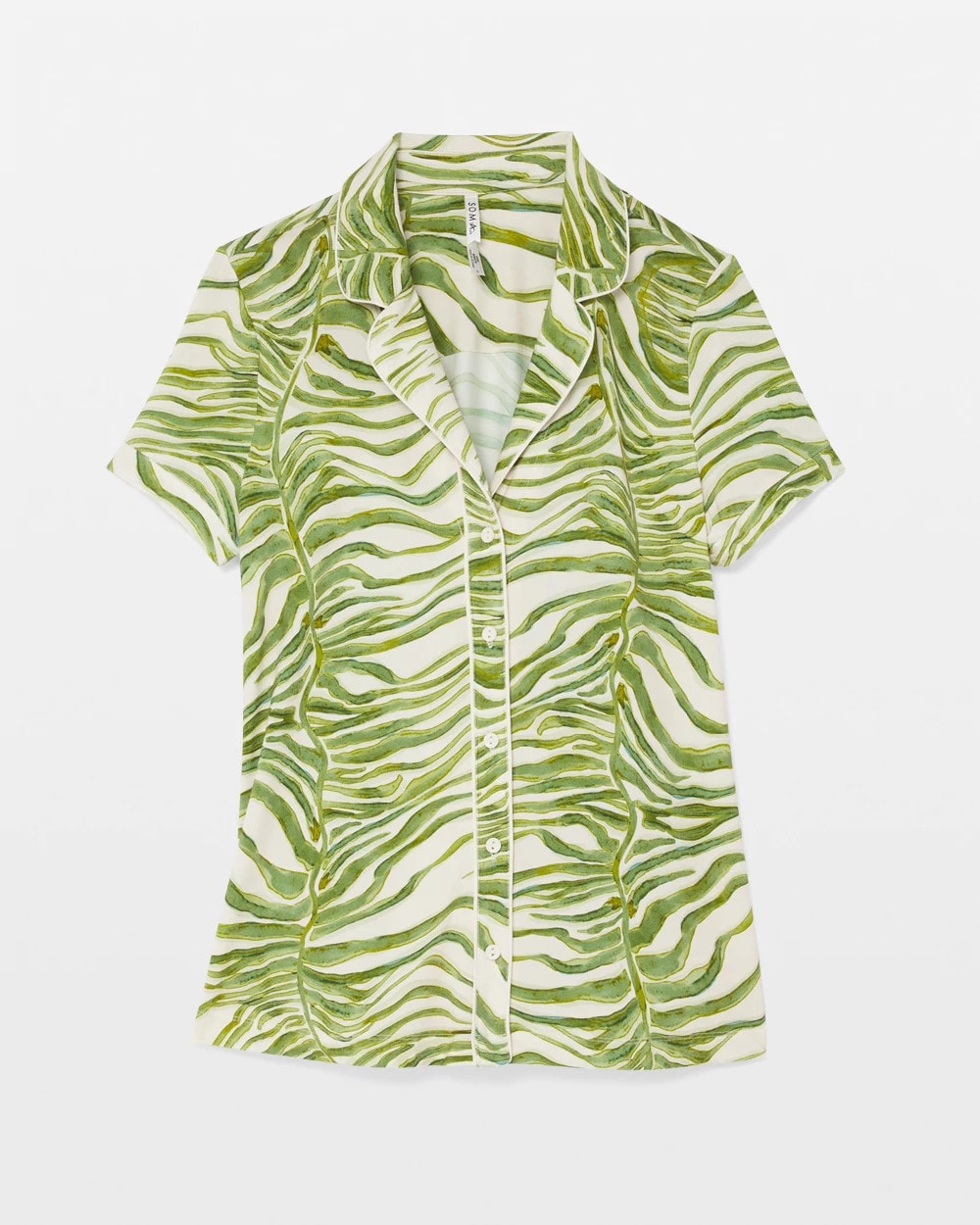 Piped Short Sleeve Notch Collar Pajama Top