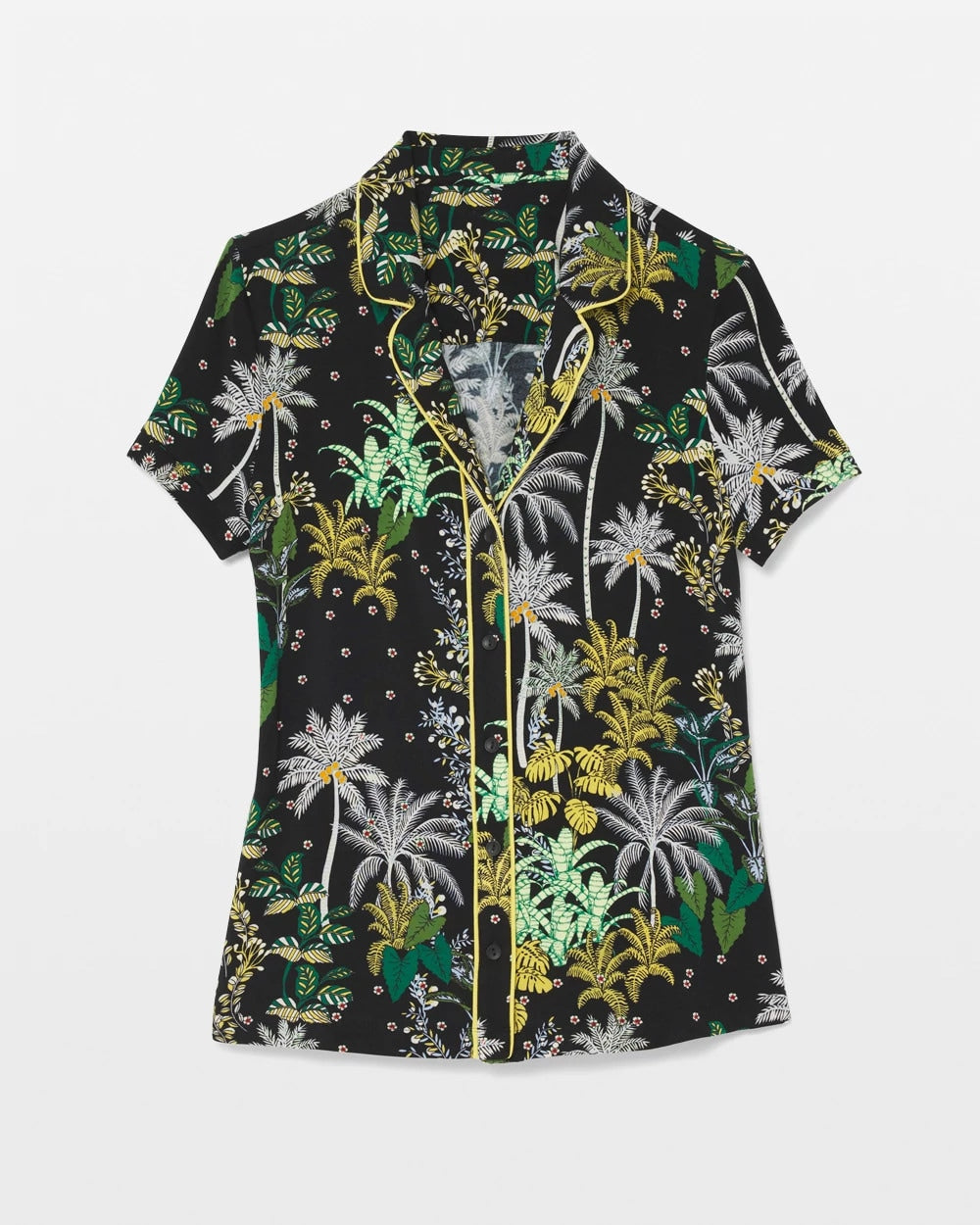 Piped Short Sleeve Notch Collar Pajama Top