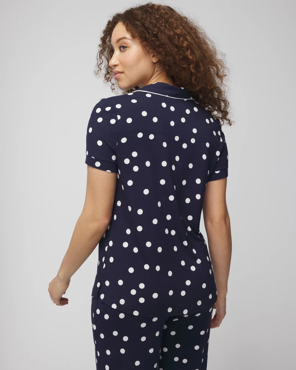Piped Short Sleeve Notch Collar Pajama Top