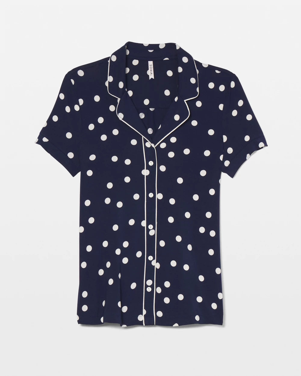Piped Short Sleeve Notch Collar Pajama Top