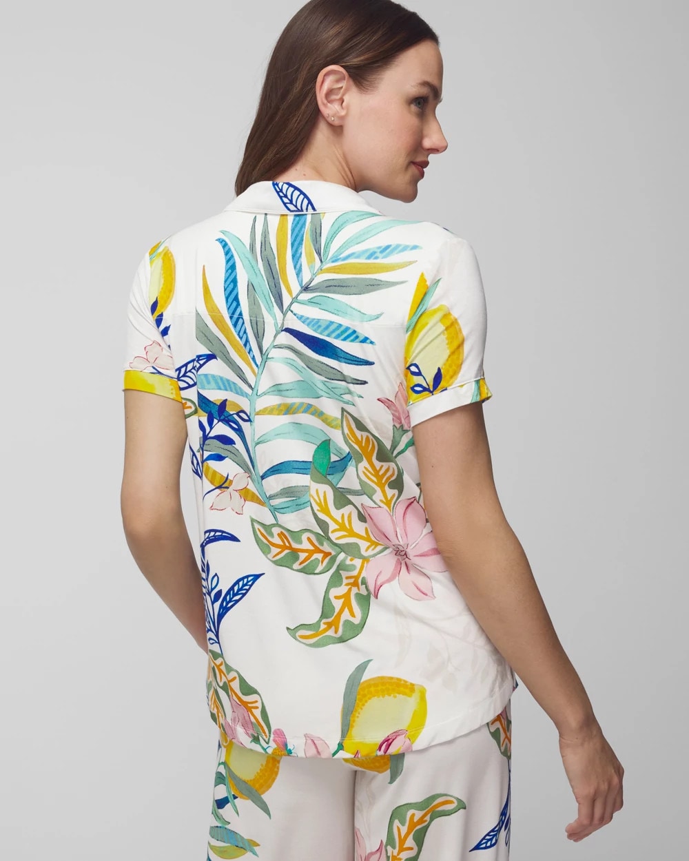 Piped Short Sleeve Notch Collar Pajama Top